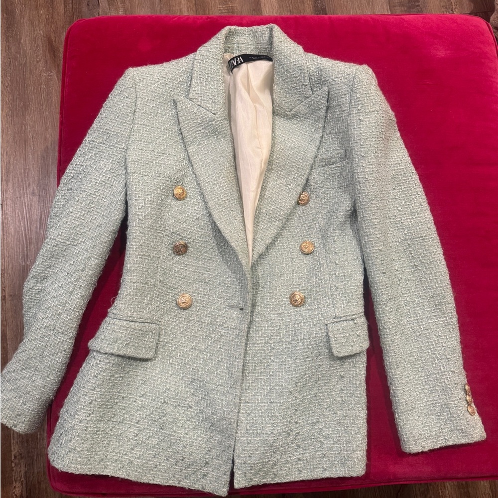 Zara Green Blazer Tailored Suit Jacket